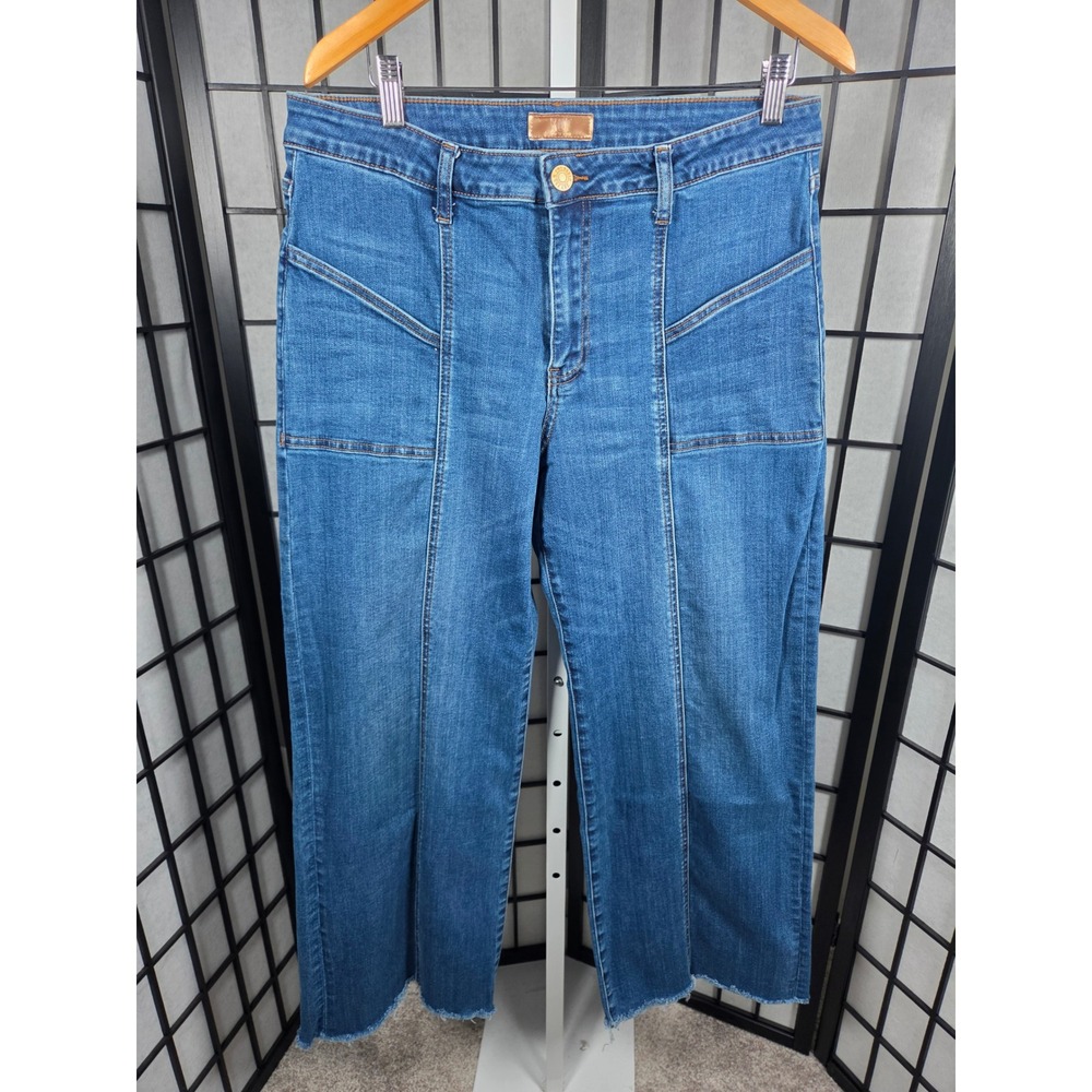 KUT from the Kloth High Rise Wide Leg Raw Hem Seamed Denim Jeans Size 12 Womens